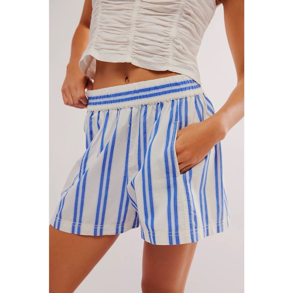 Free People White and Blue Striped High Waist Shorts